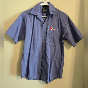 Pepsi Short-Sleeve Button-Down Shirt in Blue with Logo | Mens S